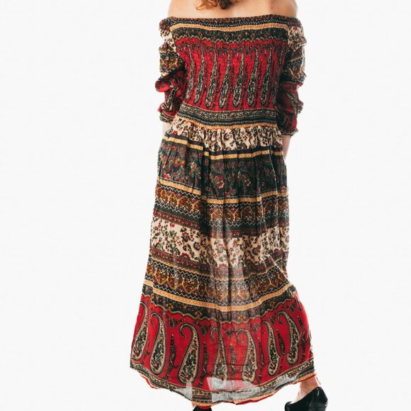 Colorful peasant maxi dress short sleeve off shoulder boho summer floral tie dye - Picture 2 of 5